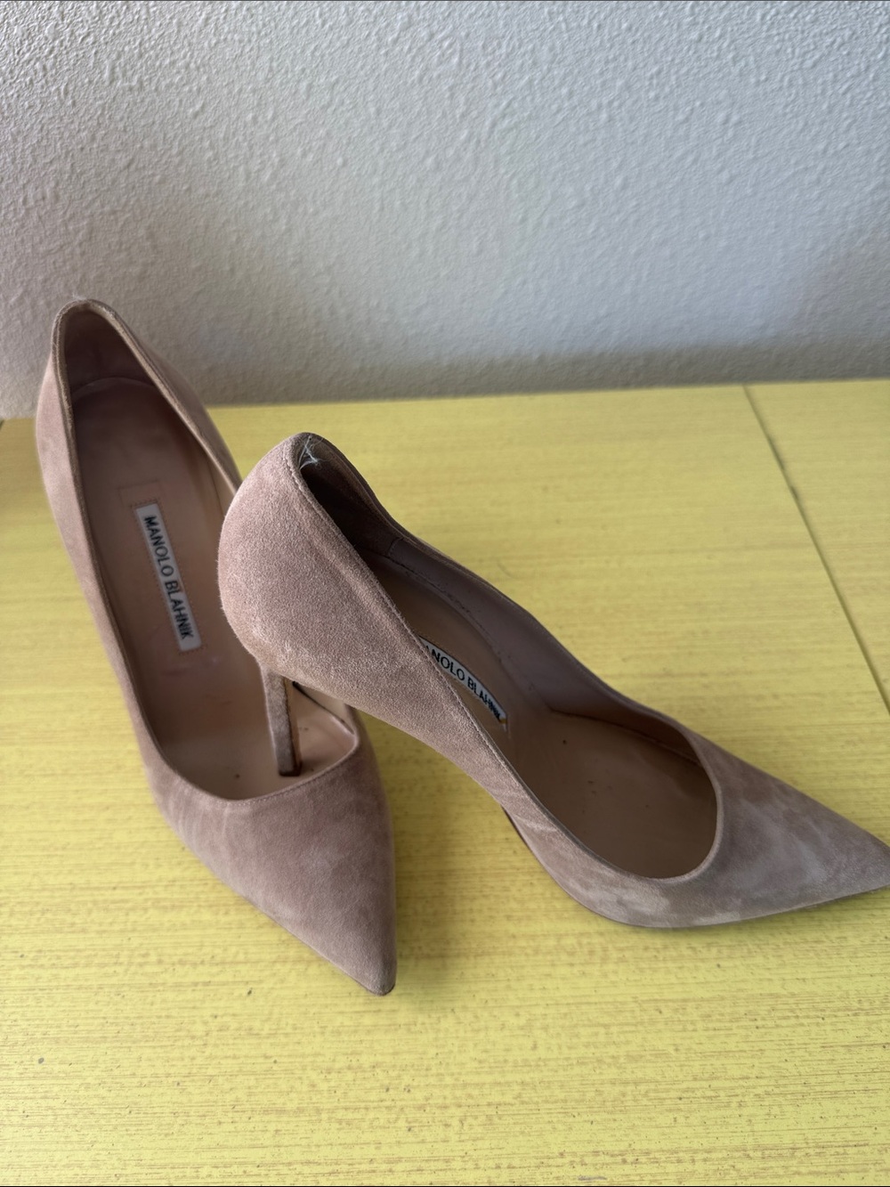 Manolo Blahnik Nude Suede Pointed-Toe Pumps